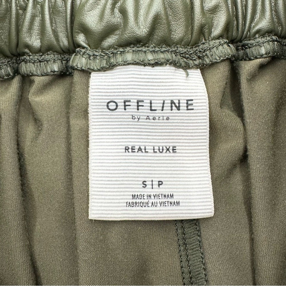 Offline by Aerie Sage Green Real Luxe Faux Leather Wide Leg Pants Size Small - Picture 9 of 13